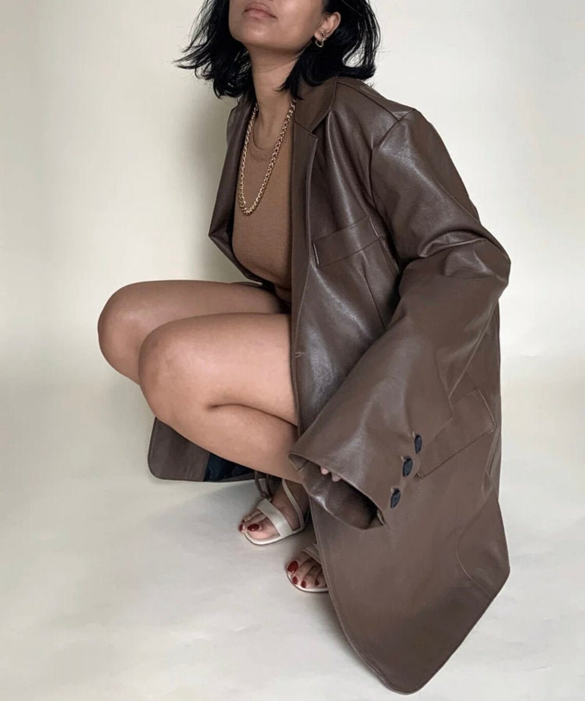 Oversized Chocolate Brown Leather Blazer Oversized Leather Etsy