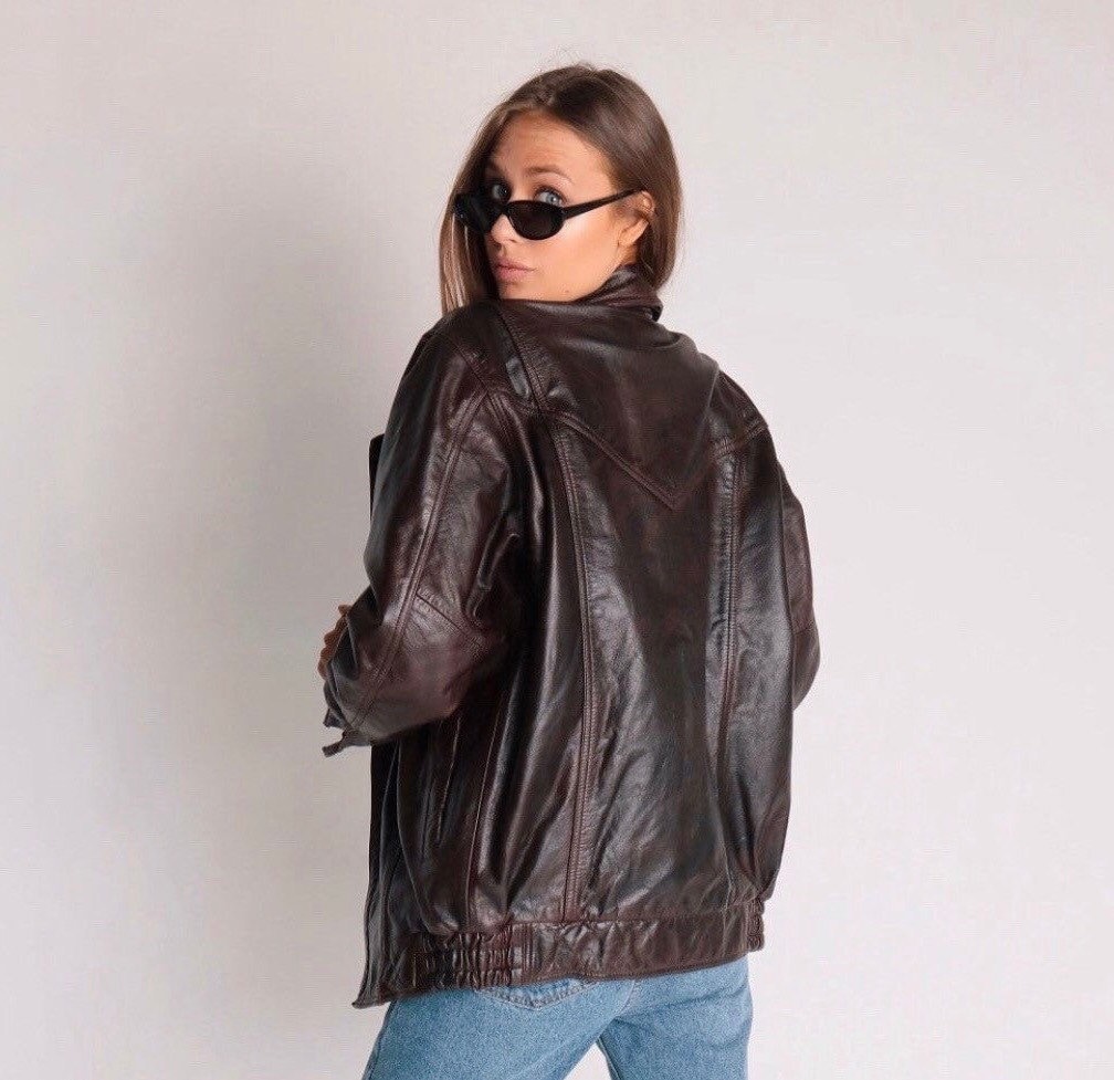 90's Leather Jacket, Retro Brown Leather Jacket, Vintage