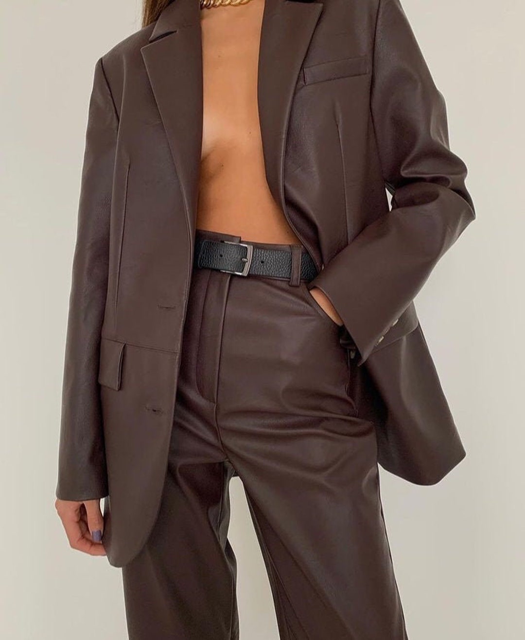 Leather Blazer 90s Blazer Brown Leather Jacket - Etsy