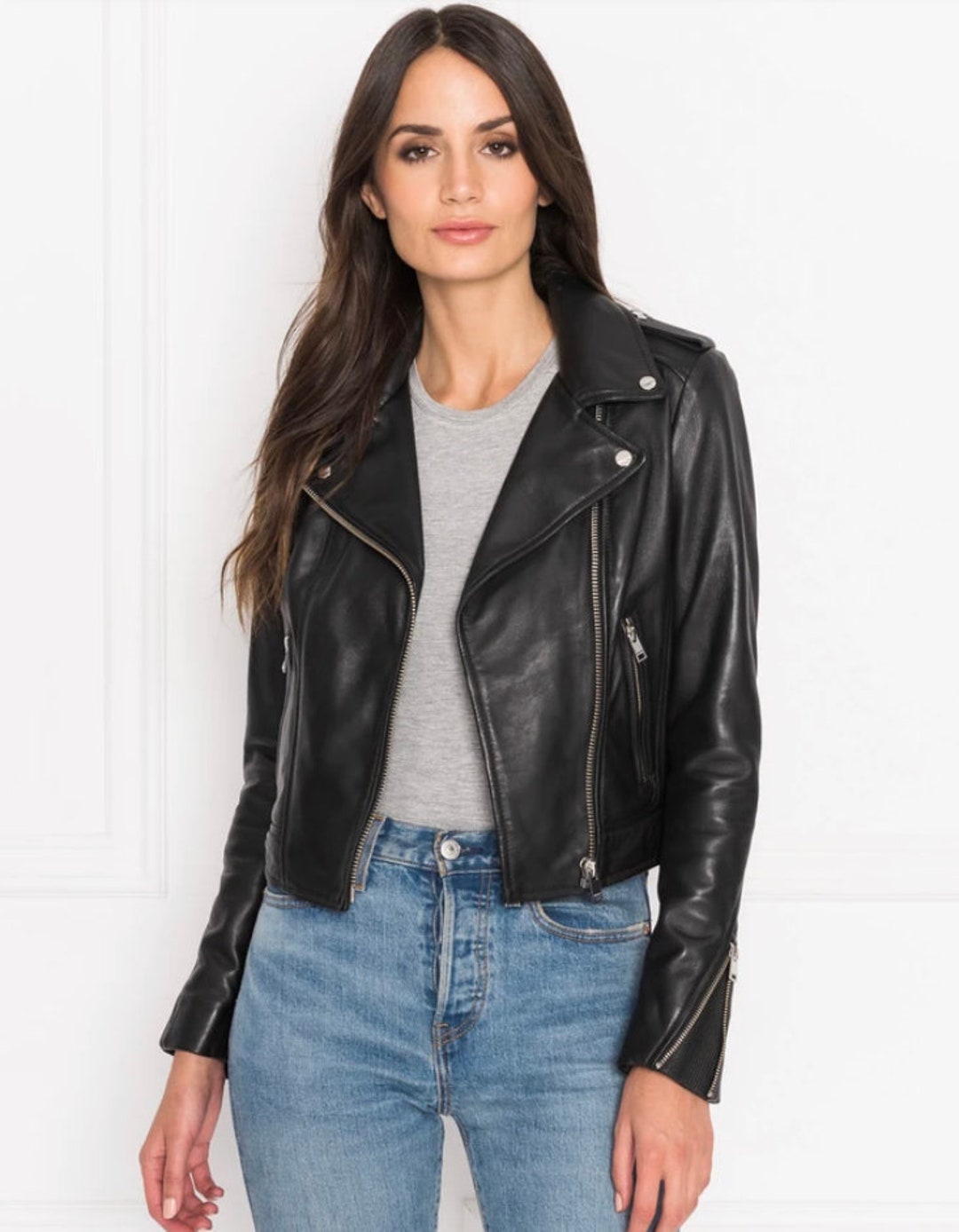 Leather Biker Jacket Cropped Leather Jacket Short Leather - Etsy