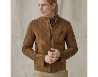 Tan Suede Racer Jacket, Suede Jacket, Spring Jacket, Gift for Him