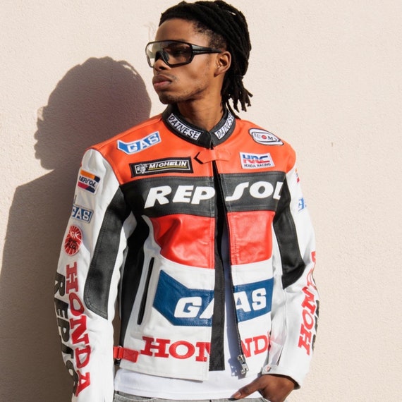 Racer Leather Jacket, Y2K Leather Jacket, NASCAR Leather Racer Leather Jacket, Y2K Leather Jacket, NASCAR Leather