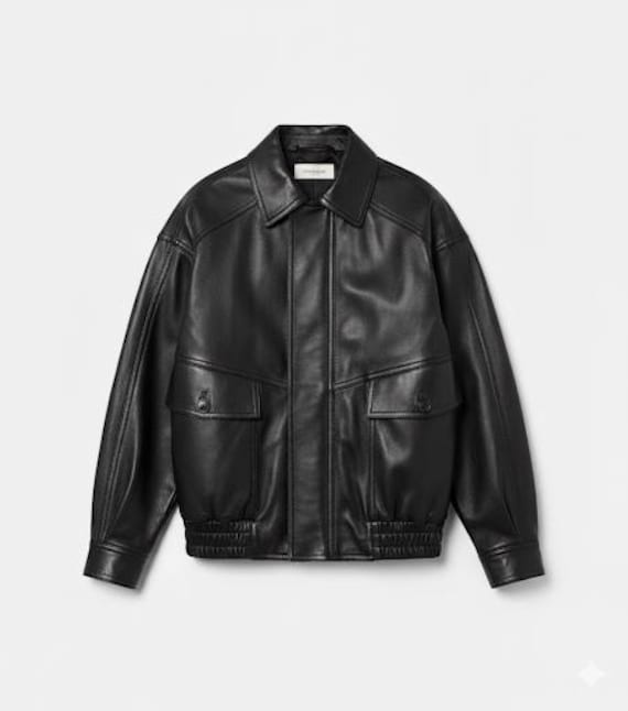 Oversized 90s Leather Bomber Jacket, Vintage Leather Bomber