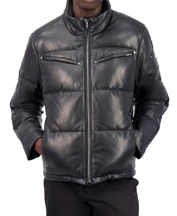 Men's Leather Puffer Jacket, Lambskin Leather Puffer Jacket, Puffer Jacket