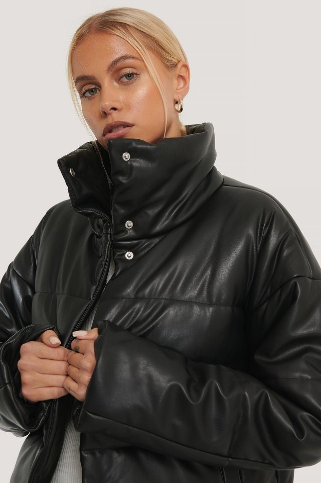 Black Leather Padded Jacket Leather Puffer Jacket Puffer - Etsy UK