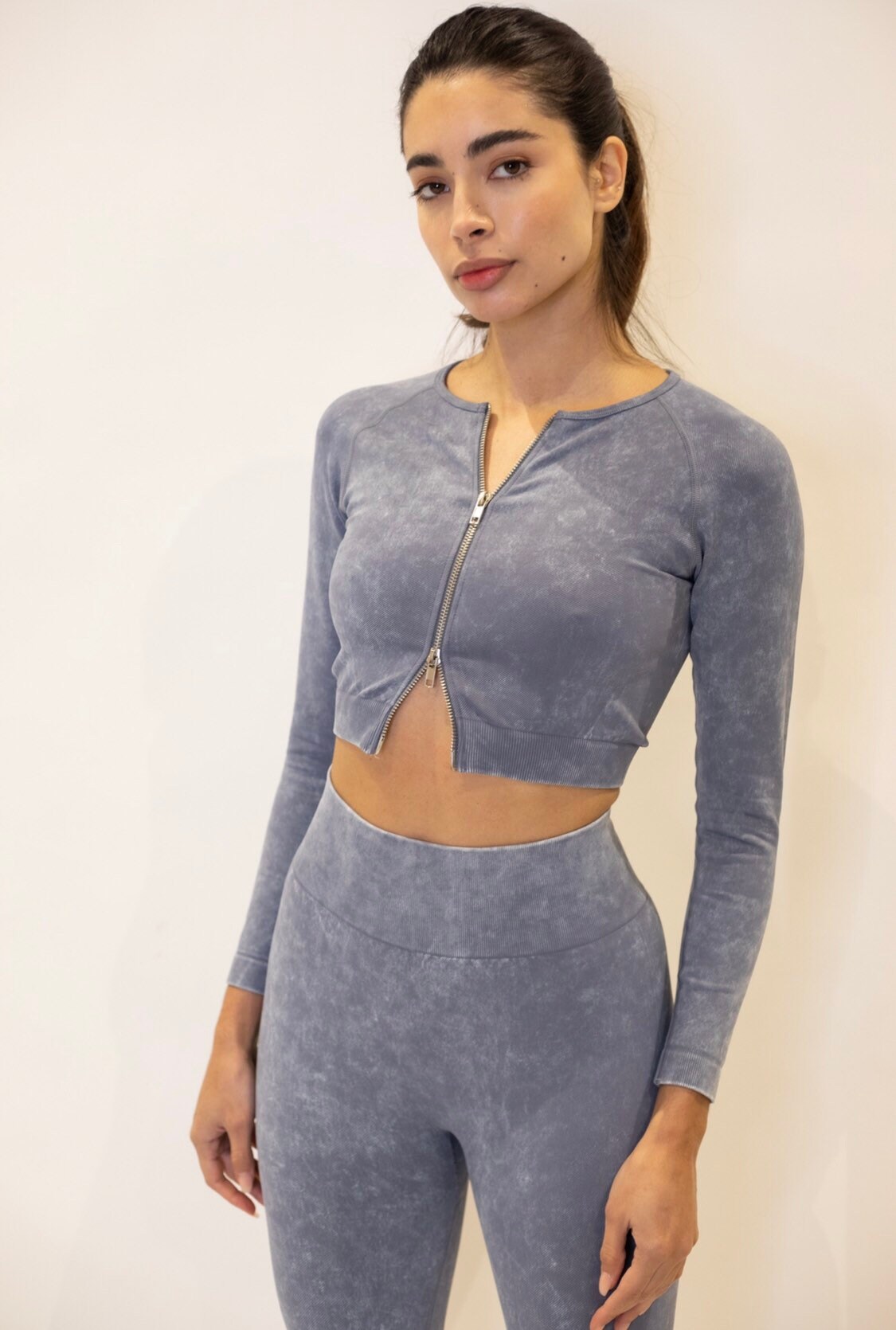 Grey Cropped Zip up Workout Jacket 