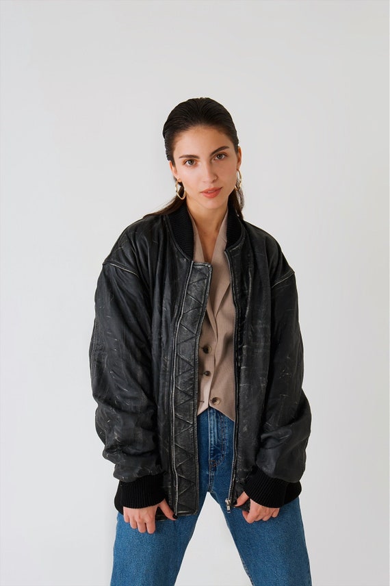 Y2K Oversized Leather Bomber Jacket 