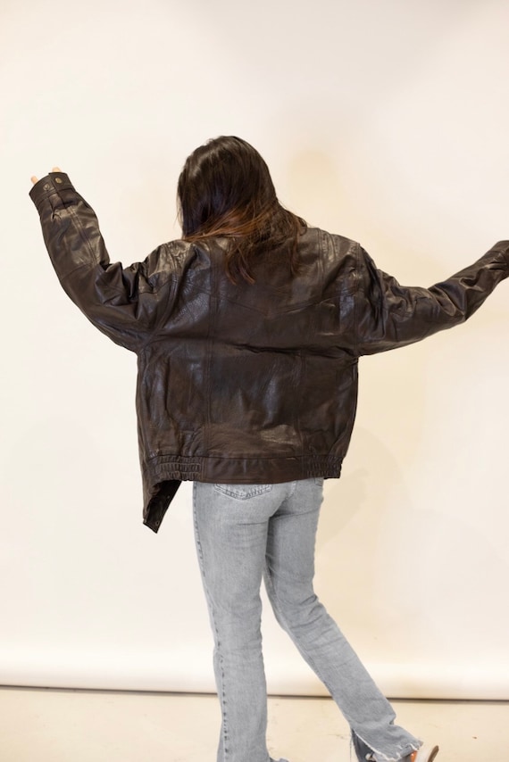 Typisch straffen getrouwd Vintage bruin lederen jas oversized lederen jas 90's - Etsy Nederland