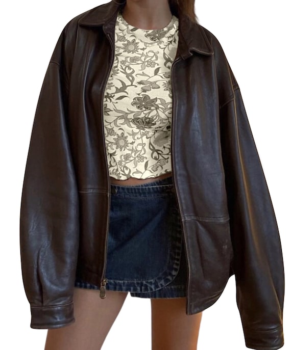 Maxim en kop mytologi Brown Oversized Leather Jacket 90s Leather Jacket Y2K - Etsy