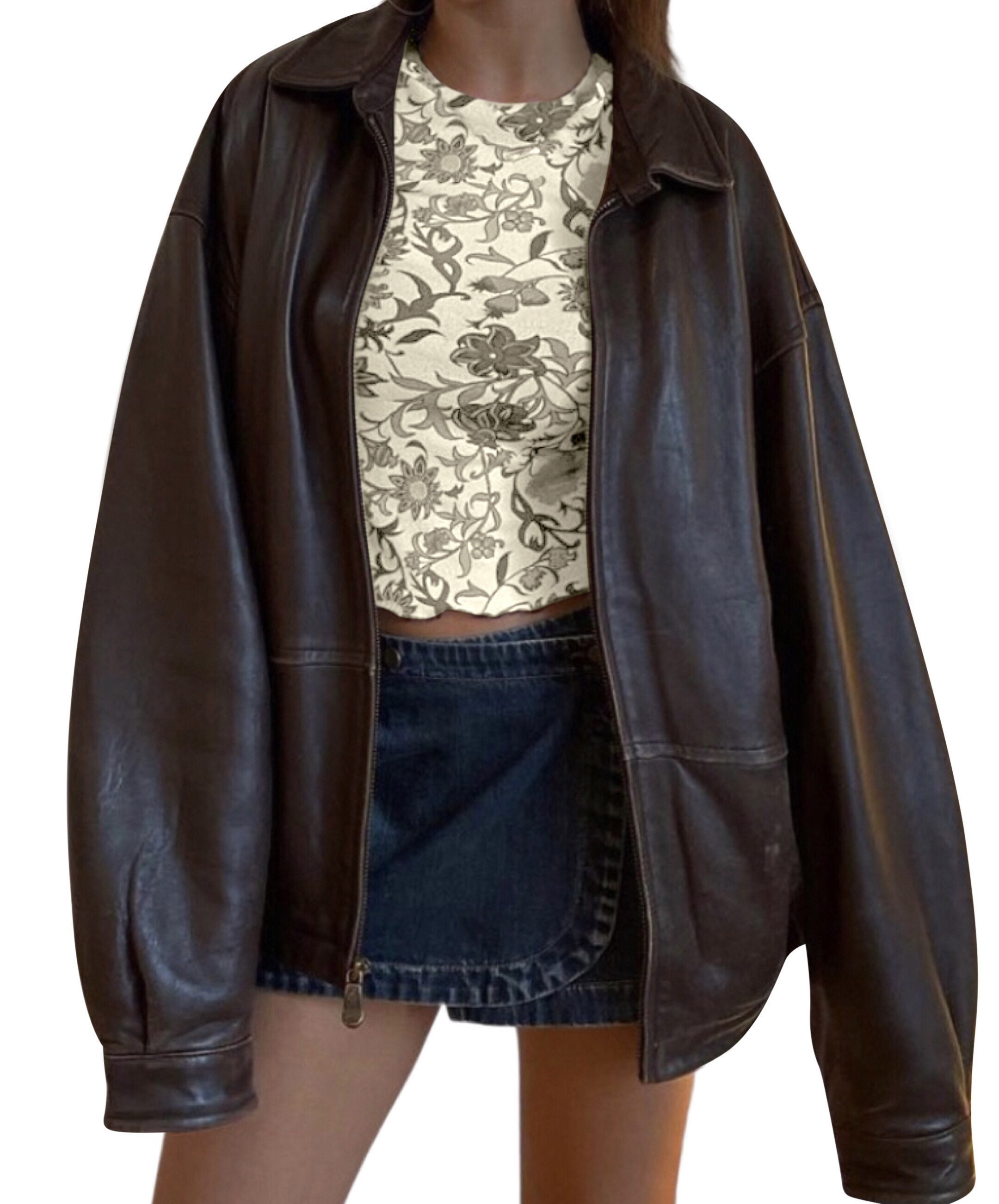 Brown Oversized Leather Jacket, 90s Leather Jacket, Y2K Leather