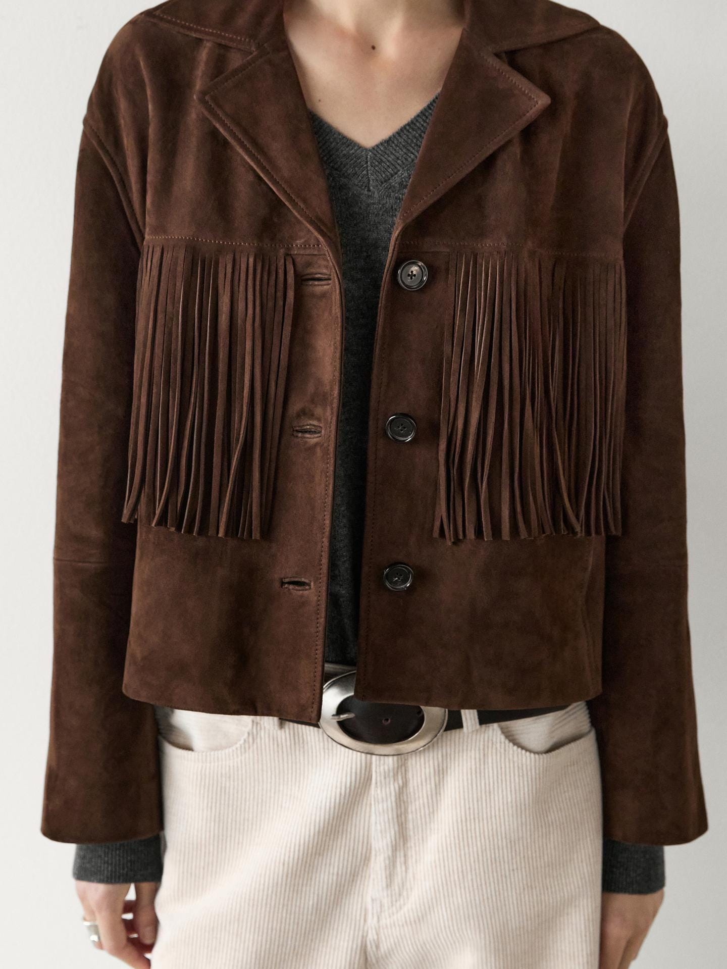 Western Braune Wildlederjacke mit Fransen, Wildlederjacke mit Fransen