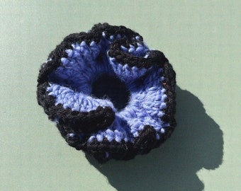 Ruffle Crochet Scrunchie // Handmade oversized frill hair bobble maximilist scandi knit chunky frilly scrunchie black blue oversized