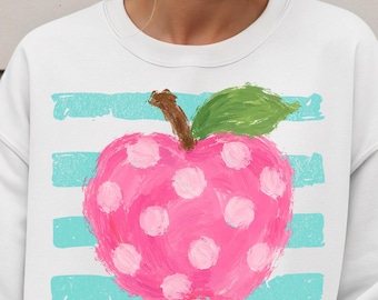 Stripes and Apple Teacher Sweatshirt, Back to School Sweatshirt for Teacher, Cute Teacher Gift, School Sweatshirt