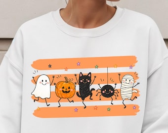 Preppy Striped Halloween Sweatshirt, Frog & Pumpkin Sweatshirt, Fall Crewneck, Funny Halloween Sweatshirts