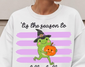 Halloween Sweatshirt, Frog & Pumpkin Sweatshirt, Dilly Dally Crewneck, Funny Halloween Sweatshirts