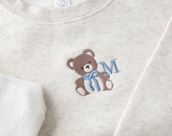 Personalized Toddler Sweatshirt with Initial, Teddy Bear Sweatshirt for Kids