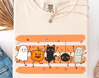 Dancing Ghost Pumpkin and Black Cat Halloween Comfort Colors® T-shirt Halloween Ghost T-shirts, Spooky Season T-shirt, Preppy Fall Tshirt