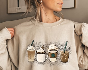 Iced Latte Sweatshirt or Shirt, Watercolor Coffee Sweatshirt, Gifts for Coffee Lovers, Coffee Sweatshirt, Caffeine Coffee Run Mom Life