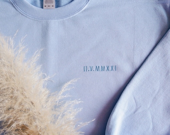 Roman Numeral Embroidered Sweatshirt or Hoodie, Pocket Embroidered Sweatshirt, Anniversary for him her, Couples Sweatshirts Hoodies