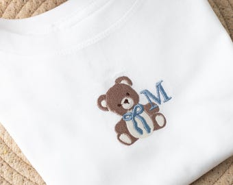 Custom Embroidered Toddler Teddy Bear T-shirt, Matching Sibling Toddler Tee, Pregnancy Announcement