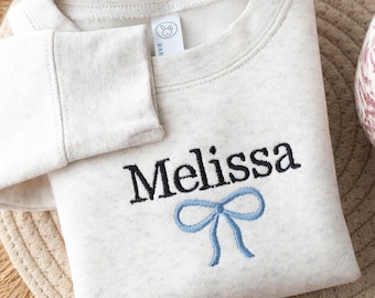 Embroidered Coquette Kids Sweatshirt, Personalized Kids Back to School Sweatshirt, Bow Sweatshirt for Girls with Name, Custom Gifts