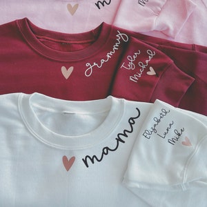 Personalized Neckline Mom Mama Sweatshirt, Personalized Mom Sweatshirt with Kids Names, Sleeve Kids Names, Personalized Gifts for Mom