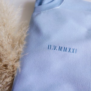 Roman Numeral Embroidered Sweatshirt or Hoodie, Pocket Embroidered Sweatshirt, Anniversary for him her, Couples Sweatshirts Hoodies image 4