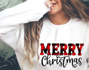 Plaid Merry Christmas Sweatshirt, Christmas Sweater,Funny Christmas Sweatshirt, Winter Sweatshirt, Sweatshirt, Christmas Movie Sweater