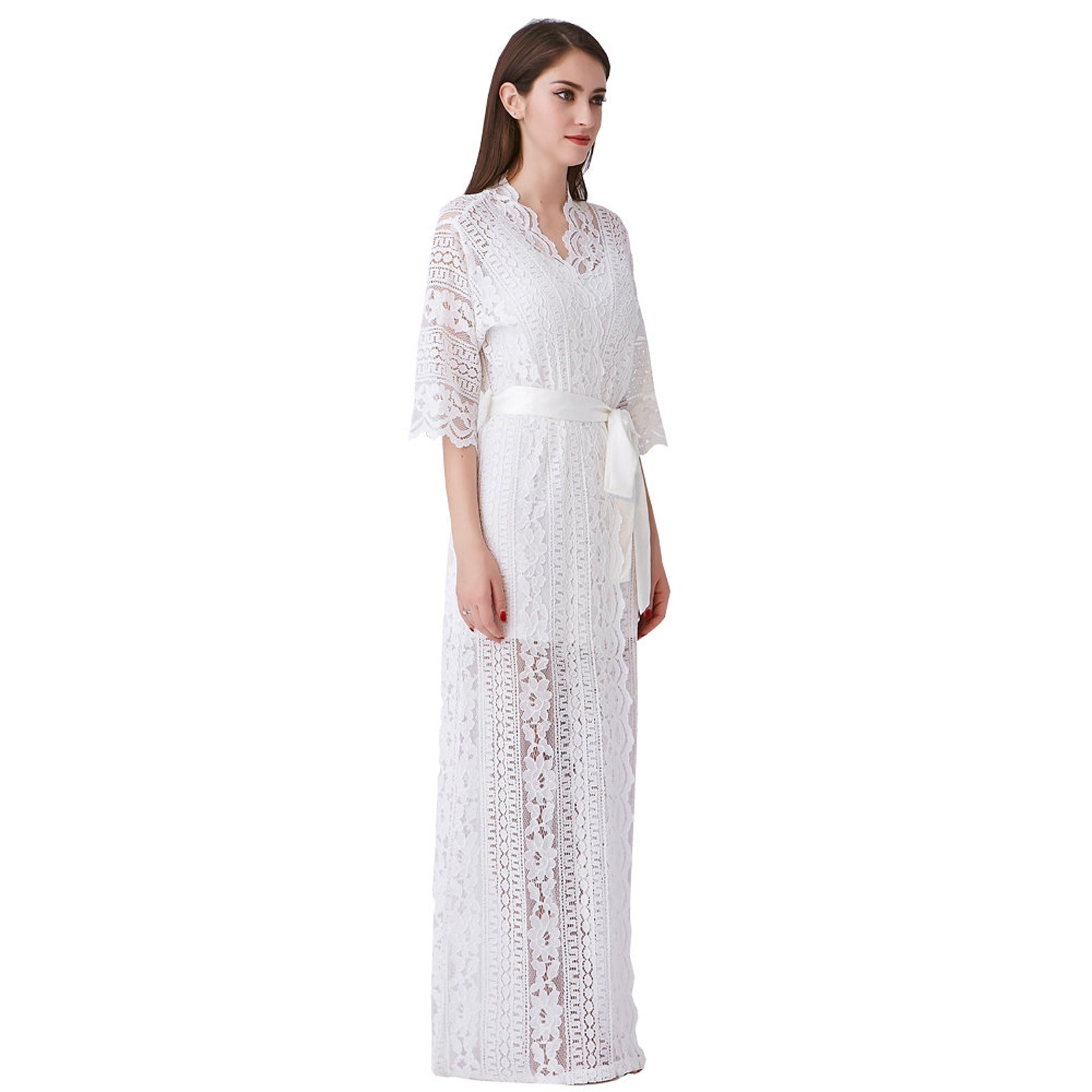 white lace robe