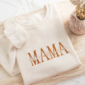 Custom Embroidered Mama Sweatshirt, Sleeve Mama Grammy Embroidered Crew, Embroidered Mom Grandmother Sweatshirt with Kids Names MZC250C X