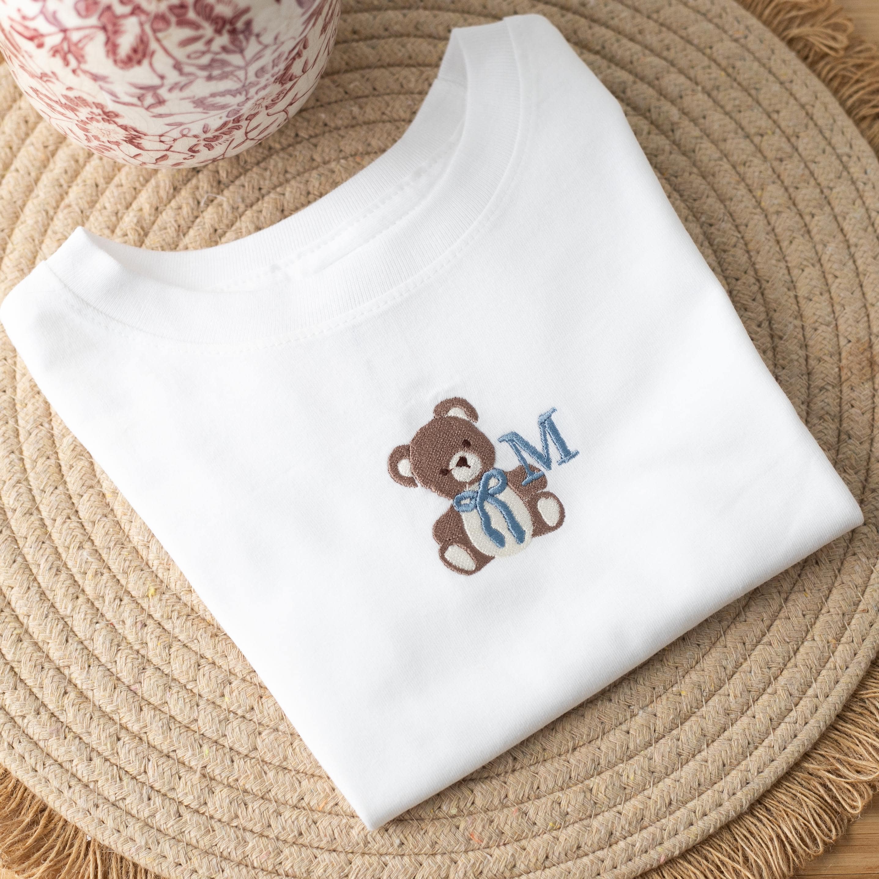 Custom Embroidered Toddler Teddy Bear T-shirt, Matching Sibling Toddler Tee, Pregnancy Announcement