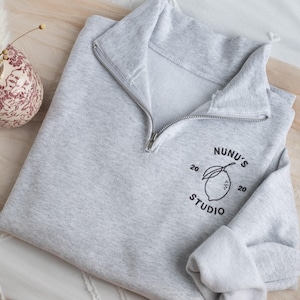 Custom Embroidered Logo Quarter Zip Sweatshirt, Personalized Business Top image 1