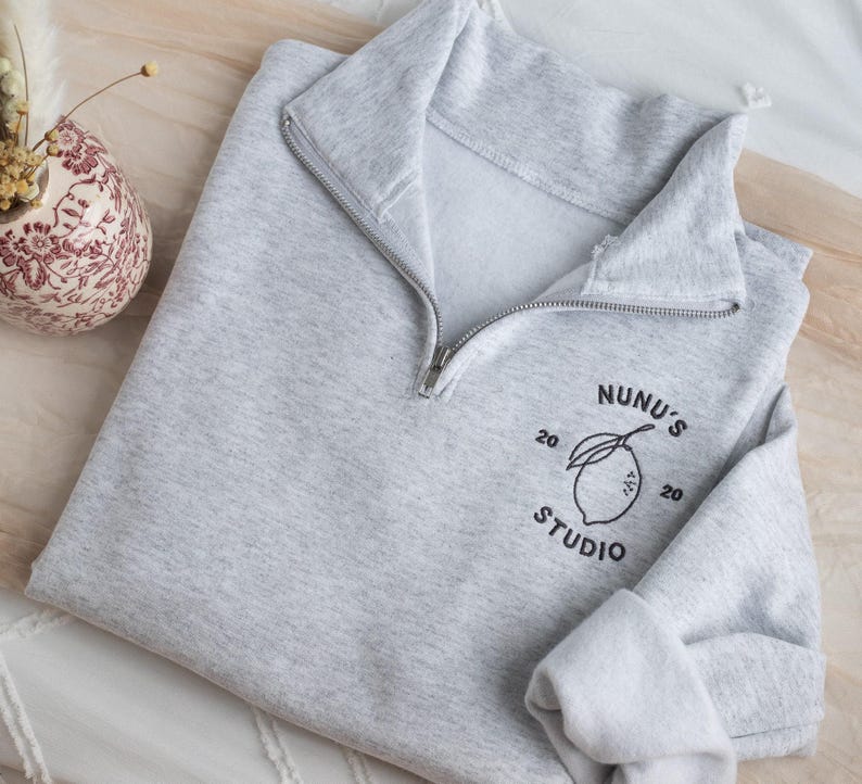 Custom Embroidered Logo Quarter Zip Sweatshirt, Personalized Business Top image 1