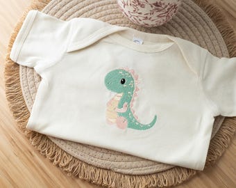 Embroidered Dinosaur Bodysuit, Newborn Gifts, Baby Boy Outfit, Cute Dino Top for Kids, Dinosaur Lover