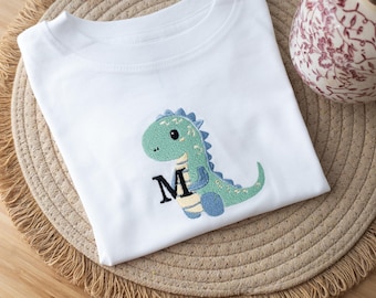 Custom Embroidered Dinosaur Tshirt for Kids, Dino Onesies®, Initial Newborn Gift, Personalized Baby Outfit, Boy Tee