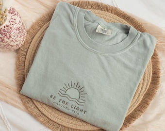 Embroidered 'Be The Light' T-shirt: Christian Bible Verse Tee Gift
