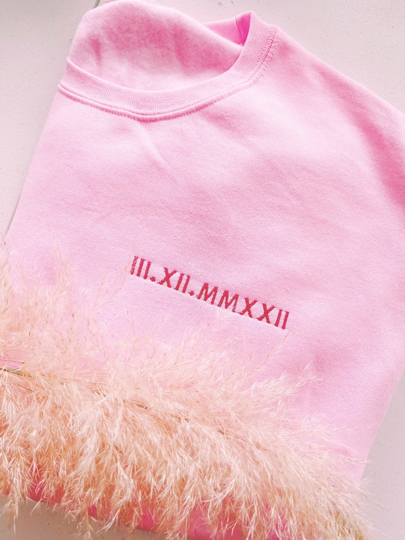 Roman Numeral Embroidered Sweatshirt or Hoodie, Pocket Embroidered Sweatshirt, Anniversary for him her, Couples Sweatshirts Hoodies image 3