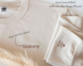 Custom Pocket and Sleeve Embroidered Sweatshirt, Embroidered Mom Grandmother Sweatshirt with Kids Names Kids Names, Personalized PRP97C X