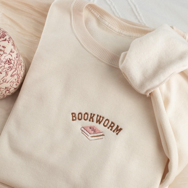 Embroidered Bookworm Sweatshirt, Cozy Book Lover Crewneck, Bookish Gifts