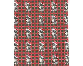 French Bulldog Christmas Velveteen Plush Blanket, Red Green Plaid, Santa Dog Throw
