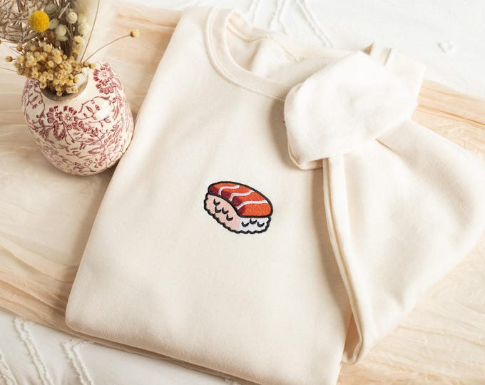 Embroidered Sushi Sweatshirt, Embroidered Sushi Crewneck, Cute Sweatshirts for Women, Trendy Crewneck, Foodie Gifts SUSH-C-97