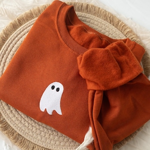 Embroidered Cute Ghost Sweatshirt, Embroidered Fall Sweatshirt, Halloween Sweatshirt, Ghost Sweatshirt, Trendy Fall Sweatshirt G3-C-97