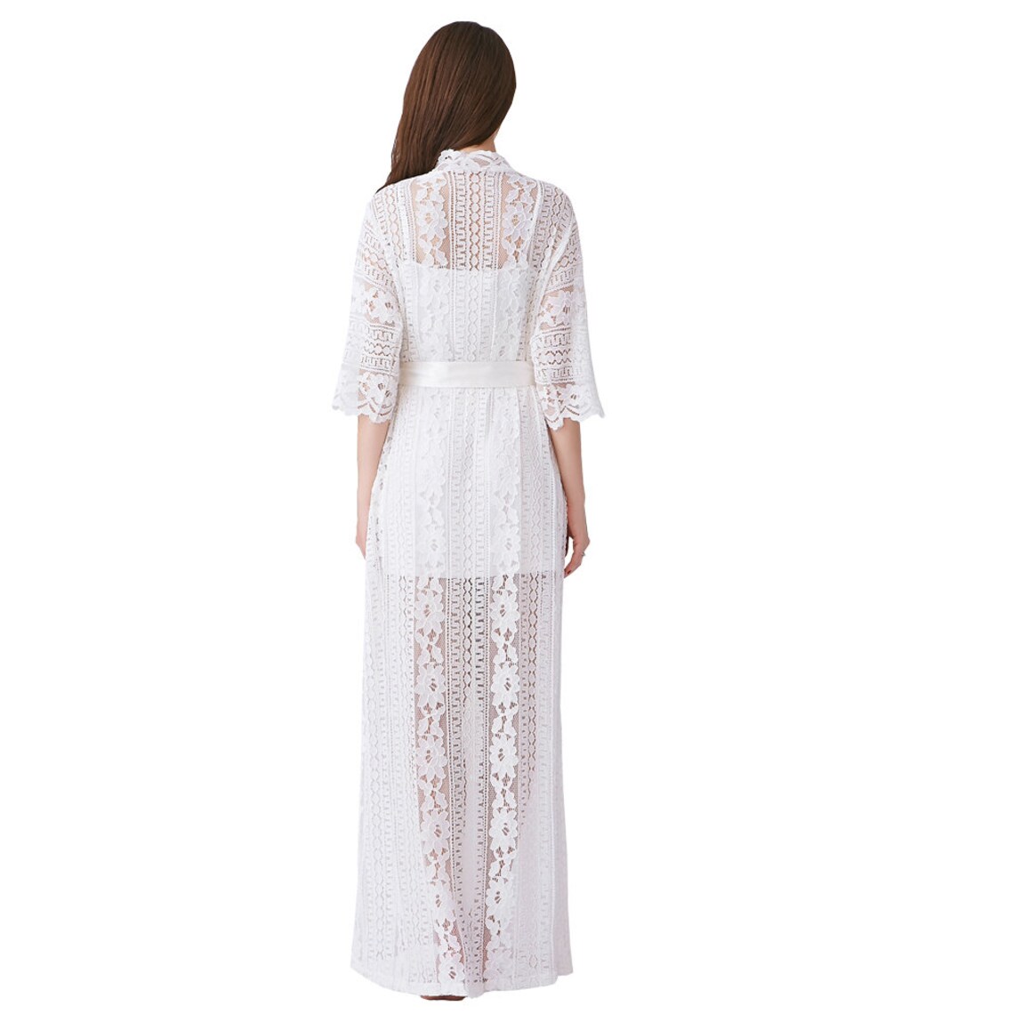 Long White Lace Robe Full Lace Robe Bride Robe Bridal Party Etsy