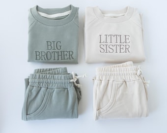 Embroidered Big Brother Little Sister Sweatshirt Jogger Set, Matching set for Siblings, Pregnancy Announcement