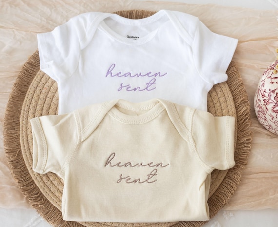 Embroidered Heaven Sent Baby Onesie®: Newborn Baby Bodysuit, Pregnancy Announcement