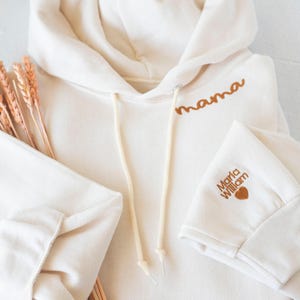Custom Collar and Sleeve Embroidered Hoodie, Embroidered Mom mama Grandmother Hoodie with Kids Names Kids Names, Personalized NEN97C X