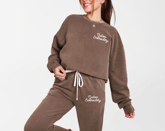Embroidered Comfort Colors Sweatshirt and Jogger, Embroidered Custom Jogger Set, Sweatsuit for Women, Custom Embroidered Jogger CTC97C X