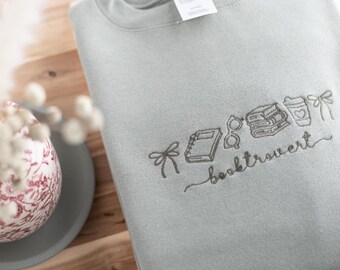 Embroidered Booktrovert Sweatshirt, Bookish Crewneck, Coquette Bookish Gifts