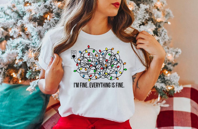 I'm Fine Everything Is Fine Sweatshirt, Christmas Sweatshirt, Sweatshirts Women, Christmas Sweatshirt Women, Christmas Lights Sweatshirt image 3