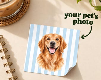 Custom Watercolor Dog Sticker, Light Blue White Stripes, Personalized Pet Photo Vinyl Decal, Dog Mom Gift